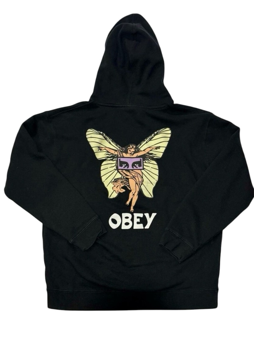 OBEY Cherub Butterfly Graphic Black Pullover Hoodie Men’s L
